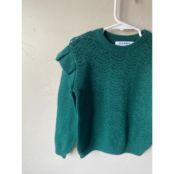 Old Navy Green Ruffle Sleeved Cotton Blend Christmas Sweater- Size 5t - Picture 2 of 3